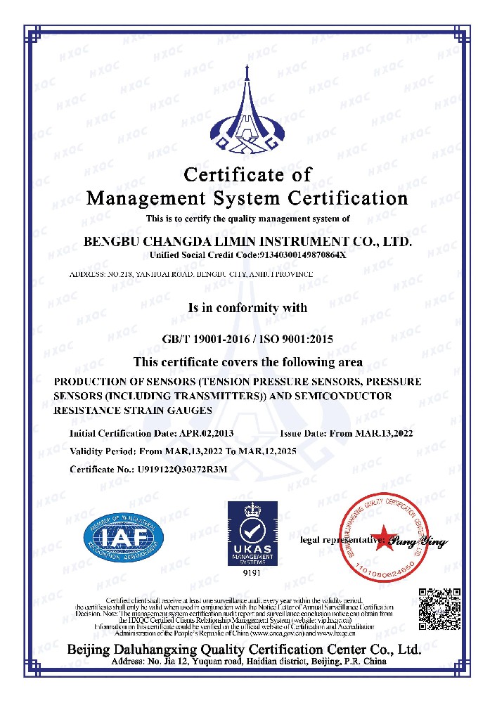 ISO9001管理體系認證證書(英文)