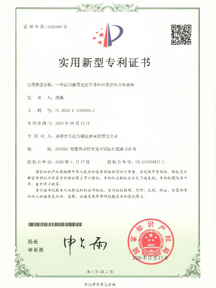 一種弧形曲面無腔半導體應變計壓力傳感器